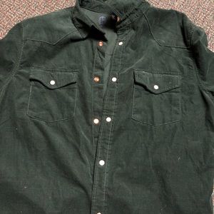 Forest Green Cropped Corduroy Button Down
